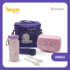TECHNOPLAST Lungo kids DINOCORN Lunch Box Botol + Sendok Garpu & Tas