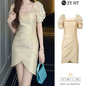 ZYHT EraVogue Váy nữ Cream Dress Váy phồng tay Váy cổ vuông Váy công sở Váy Hiso Váy cổ điển Váy dự tiệc Váy dạ hội 30805