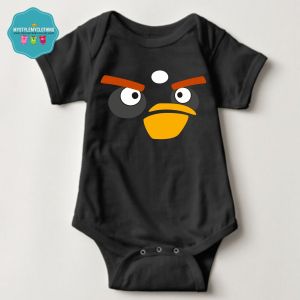 Baby Character Onesies with FREE Name Back Print - Black Angry Bird