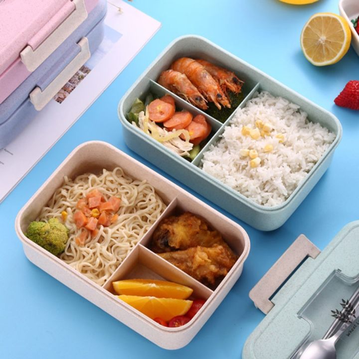 【CW】 Microwave Lunch Box Wheat Straw Dinnerware with Spoon Chopsticks ...