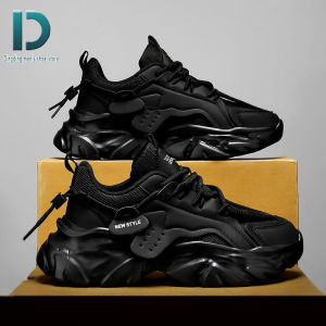 Breathable School Shoes Korean Style Black Sports Shoes Casual Thick Soled Dad Shoes for Men Rubber Original  Sneakers