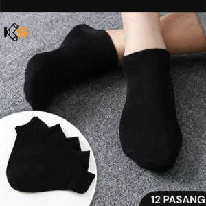 Paket 12 Pasang Kaos Kaki Pendek Semata Kaki Warna Hitam Polos Pria Wanita Dewasa AllSize 37-43
