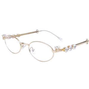 [ILOVEDIY] Diamond Encrusted Metal Small Frame Oval Flat Glasses Fashionable and High End Plain Decorative Glasses