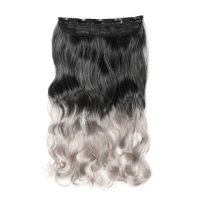 24Inch Synthetic Long Straight Curly Clip-in Hair Extension Ombre Grey Hairpiece for Women