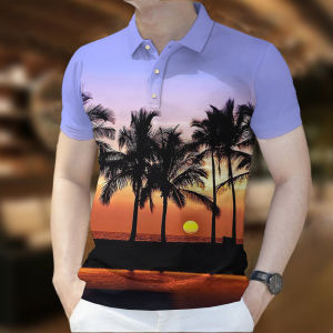 2026 Summer Hawaiian Polo Shirts for Men Coconut Pattern Print Breathable Short Sleeves Fashion Trend Leisure Polo for Men Formal 