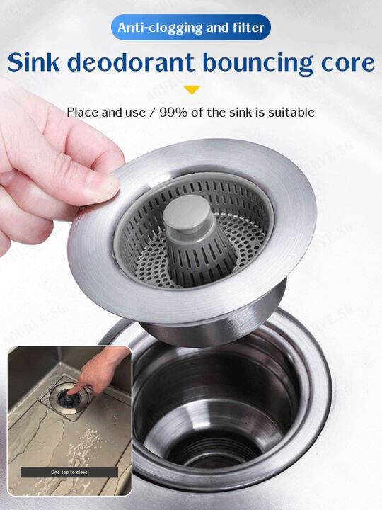 Stainless Steel Kitchen Bathroom Sink Bouncing Drain Deodorant Artifact ...