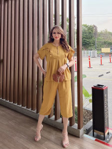 Setelan Celana 7/8 Crinkle Airflow Rempel Resleting Jeans Motif Polos Busui Tali Belakang Devino Style