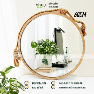 Gương Tròn Treo Tường Khung Viền Gỗ Đường Kính
