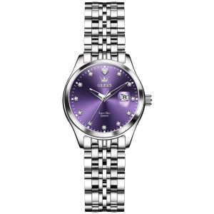 OLEVS 5649 Women Quartz Fashion Watch Gift Round-dial Stainless Steel Watchband Wristwatch Calendar