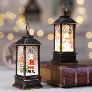 2Pcs Christmas Creative Square Small Oil Lamp Portable Luminous Flame Lamp Shop Window Scene Decoration Desktop Small Ornaments