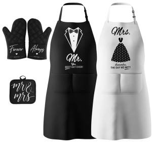 Matching Wedding Aprons Resistant Polyester Fabric Adjustable Straps Couple Aprons Giftset For Mr and Mrs Anniversary