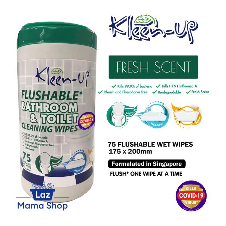 KleenUp Flushable Bathroom And Toilet Cleaning Wipes 75's Canister