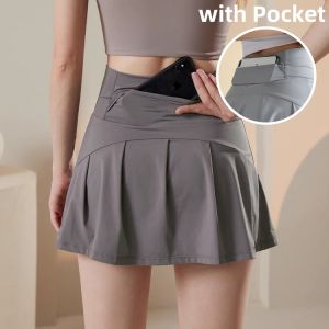 Sports Short Skirt Pocket Women Tennis Yoga Pants Running Fitness Clothes High Waist Pleated Skirt