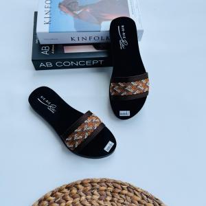 SANDAL WANITA FLAT SLOP DEWASA TANPA HAK RAJUT MOTIF ANYAM TERBARU KEKINIAN