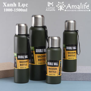 Bình Nước Giữ Nhiệt INOX Cao Cấp – Màu XANH LỤC Dung Tích 1000-1500ml - Phích Giữ Nhiệt Từ 8 đến 12 Tiếng Cho Văn Phòng Có Nắp Uống Cute Lưới Lọc Trà Nắp Giữ Nhiệt Nóng Lạnh Cao Cấp Hãng Amalife