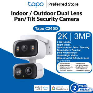2 Year Warranty - Tapo C246D Indoor/Outdoor Dual Lens Pan/Tilt Security Camera | Outdoor Cctv | Weatherproof Cctv