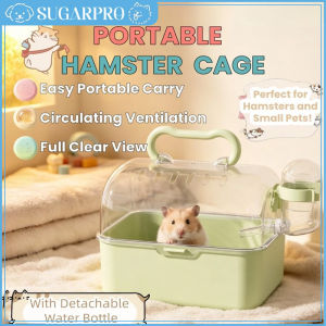 Portable Hamster Travel Cage Breathable Transparent Pet Carrier With Water Bottle Removable Cover
