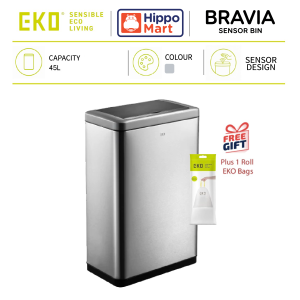 EKO Dustbin | Bravia | EK9233 | 45L | Trash Bin | Waste Bin | Stainless Steel | Sensor Bin | Large Capacity | High Quality