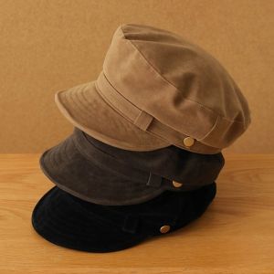 NOVELLEO Short Brim Suede Berets Flat Top Warm Artist Hat Vintage Solid Color Painter Hat Girls