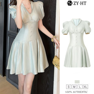 ZYHT EraVogue เดรสผู้หญิง เดรสสีเทา เดรสทรงเอ เดรสซาติน เดรสแขนพอง เดรสทำงาน เดรสไฮโซ เดรสวินเทจ เดรสออกงาน เดรสปาร์ตี้ ชุดราตรี 91315