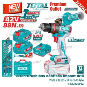 TOTAL Tools P42m 42V series 99Nm Compact Brushless motor Cordless Impact Drill ∅13mm(Full set) - TIDLI429982