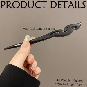 F4 Jepit Rambut Sanggul Tusuk Konde Kayu Hitam Polos Antique Hand Carved Black Wooden Hair Pin TKKP