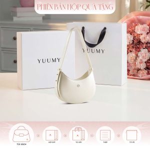 Bộ hộp quà trắng YUUMY (Túi đeo vai nữ YUUMY YN156 + Hộp quà YHQ3T + Túi giấy YTG3T + Túi rút BVR3838 + Thiệp cảm ơn YBT1)