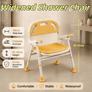 Widened Shower Chair Foldable Shower Seat Waterproof Adjustable Height Non-Slip For Elderly