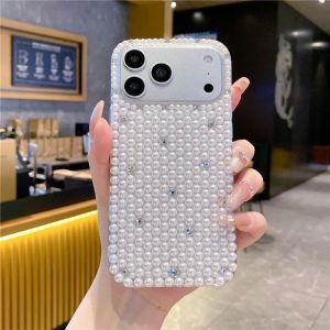 Ốp lưng ngọc trai sang trọng cho iPhone 17 Pro Max ốp điện thoại đính kim cương cho iPhone 16 ProMax 15 14 plus 13 12 11 dành cho nữ.