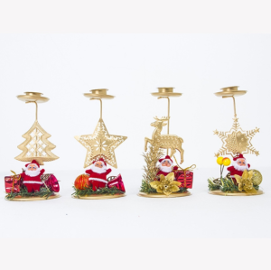 【On Sale】Christmas Santa Claus Snowflake Star Tree Elk Golden Candlestick Candle Holder For Xmas Table Decoration