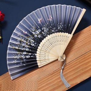 Quạt Xếp Nhật Bản Cổ Trang Hoa Anh Đào Nan Tre Vải Lụa Quạt Cosplay Chụp Ảnh Decor