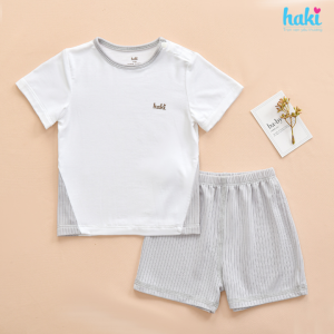 Bộ quần áo mùa hè cộc tay cài vai phối sườn vải Modal cao cấp siêu mềm mịn cho bé set sơ sinh cho bé từ 3 tháng - 3 tuổi chất liệu gỗ sồi xuất khẩu HAKI BM014 (4-15kg) quần áo hè cho bé trai bé gái