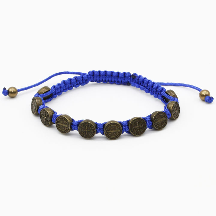 Benedictine Bronze Metal Macrame Cord Catholic Rosary Bracelet