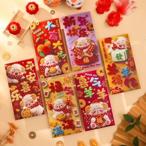 YUBAGUANB 6pcs Blessing Words Goat Year Money Envelope Cartoon Chinese Style New Year Red Packet Creative Thickened Paper Lucky Red Pocket Chinese New Year