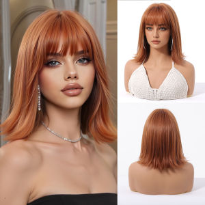 Tóc giả đầu cá đối ngắn màu nâu 12 inch Tóc giả tổng hợp nhiều lớp tự nhiên có mái bằng Tóc giả cho bữa tiệc hàng ngày Tóc giả cho phụ nữ Tóc giả chịu nhiệt2026