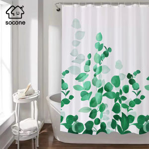 Socone Luxury Shower Curtain Waterproof Non-transparent Makapal Digital Printing Including Shower Rings 180x180CM
