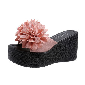 [Free Shipping] New Floral-Patterned One-Strap Platform Sandals For Women Featuring A Wedge Heel Thick Sole And Available In Large Sizes
