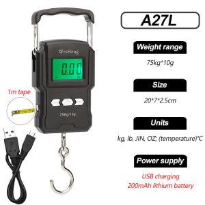 50kg 60kg 75kg treo kỹ thuật số LCD quy mô di động pin/Sạc USB móc câu điện tử trọng lượng hành lý cân du lịch với 1.5m Băng nhà Cân trọng lượng công cụ