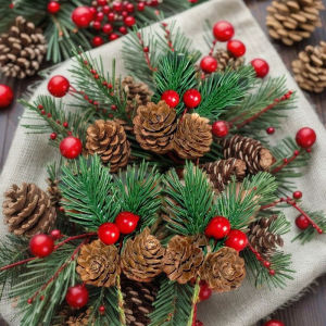 3PCS Artificial Berry Pine Cone Crafts For Holiday Decor Flower Christmas Branch