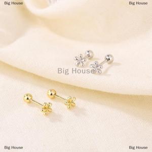 [COD] Big House ต่างหูแบบเรียบง่ายสีทอง1คู่ต่างหูเม็ดเล็กรูปดอกไม้ขนาดเล็กสำหรับผู้หญิงต่างหูแบบเจาะแฟชั่นเครื่องประดับของขวัญวันเกิด