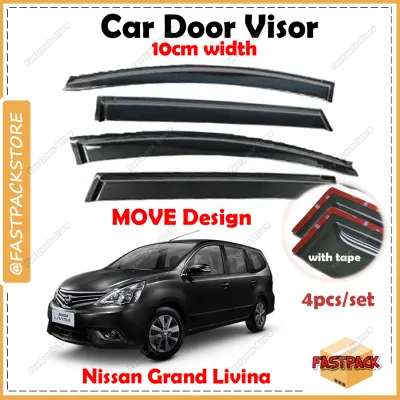 For Nissan Grand Livina Air Press Car Window MOVE Design Door Visor Wind Deflector Kening Tingkap Kereta DIY FREE Double Sided Tape Rain Water Repellent Rainproof Sun Protection 4pcs/set