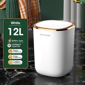 HKStorage 12L Smart Induction Trash Can Paper Basket Light Luxury Garbage Bin Bucket Cleaning Bin For Home Kitchen Bathroom Living Room