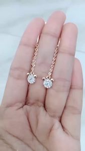 Giwang tusuk model panjang rantai nori + m kepala mickey mp / giwang petak asli silver 925 lapis emas/ giwang fashion wanita terbaru