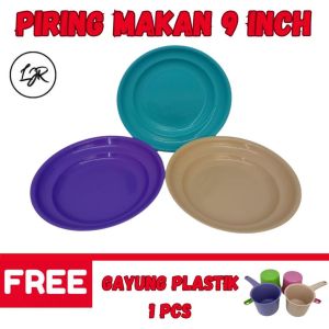 LJR Piring Plastik Cekung Warna Pastel Tebal 9 Inch 12 Pcs Random + Gayung Plastik 1 Pcs