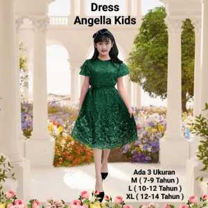 Dress Anak Perempuan Remaja Terbaru Full Brokat Mutiara Dress Angella Kids 7-14 Tahun Dress Pesta Natal Abg Model Kekinian