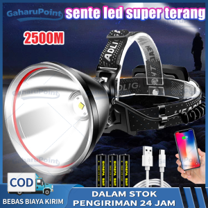 Senter cas kepala Senter led super terang jarak jauh Bisa Charge Baterai Tanam Water Resistant/senter kepala tahan lama 50 jam/Lampu Senter Keapala 3 Mode Cas Jarak Jauh Mancing Cahaya Super Terang /Lampu depan Super terang baterai bawaan 18650