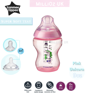 Tommee Tippee Closer to Nature Super Soft Teat Pink Unicorn 9oz (260ml) 1 pack or Twin pack - Bottle botol bayi botol susu