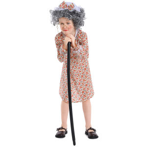 2026 Autumn New Halloween Costume Wolf Grandmother Role Style Play Granny Floral Dress for Girls Stage Performance Costume