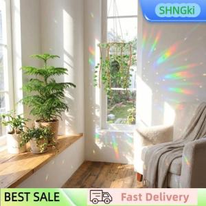 SHNGki Green Willow Branch Crystal Glass Pendant Handmade Rainbow Suncatcher for Reading Nook or Study Area