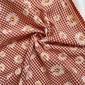 Vải Thô Cotton Pha Họa Tiết Hoa Cúc Sơn Khổ 1m4 - Không Co Giãn - May Đầm Áo Kiểu Đồ Bộ Đồ Trẻ Em